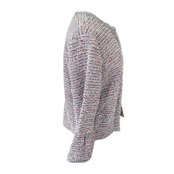 LOFT Tweed Wool Blend Striped Open Jacket Sz L Bell Sleeve Office Career Mature - Picture 8 of 11